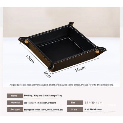 2 pack Premium Leather Tray for Men Jewelry Organizer, Desktop Storage,Key Wallets Cell Phones Tray Nightstand or Dresser Organizer Plate (Black)