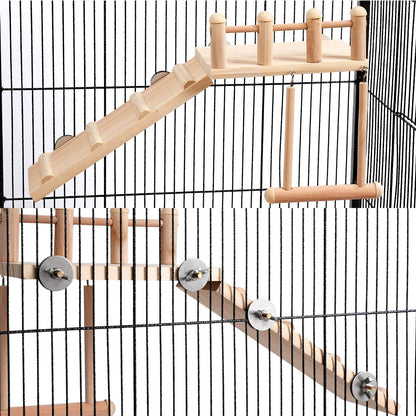 Bird Perches Platform Bird Swing Climbing Ladder Toy Parrot Wooden Playing Exercise Stands Parrot Toys Birds Stand