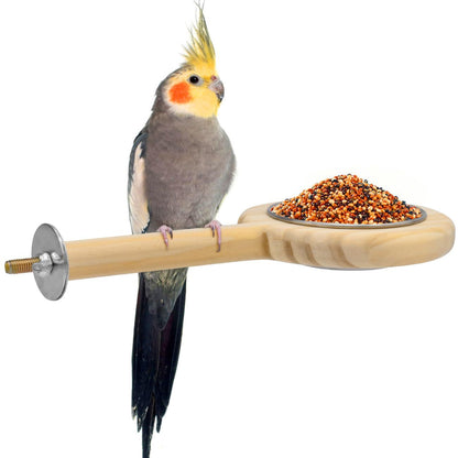 Bird Perch Feeding Cup Birds Platform Parrot Wood Perch Stand Toy Cage Accessory for Parakeet Lovebird Cockatiel Small Parrots (Pack of 2)