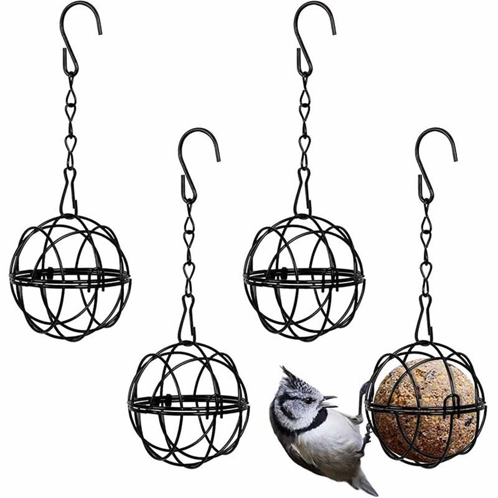 8Pcs Metal Hummingbird Feeders for Outdoors Hanging - Round Suet Ball Squirrel Proof Bird Feeders, Bird Watching Gifts for Wild Birds Outdoor Garden Window (Black)