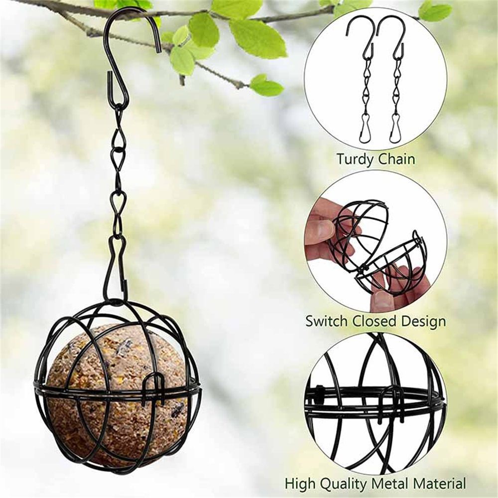 8Pcs Metal Hummingbird Feeders for Outdoors Hanging - Round Suet Ball Squirrel Proof Bird Feeders, Bird Watching Gifts for Wild Birds Outdoor Garden Window (Black)