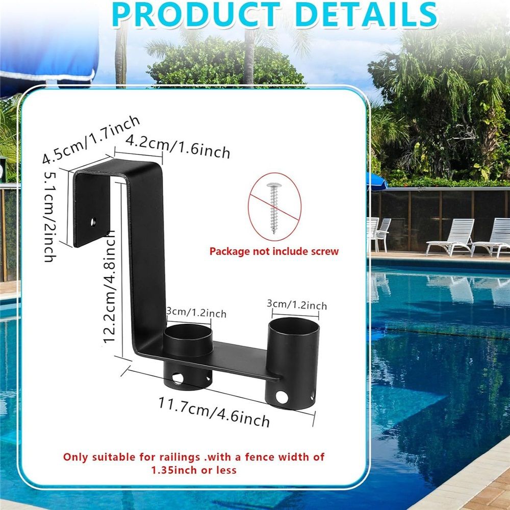 2 Pcs Pool Fence Hooks, Pool Tool Organizer, for Hanging Pool Cleaning Accessory, Pool Pole,Brush, Leaf Skimmer Net,Vacuum Head, Suitable 3/4 Inch to 1-1/4 inch Railing (Black)