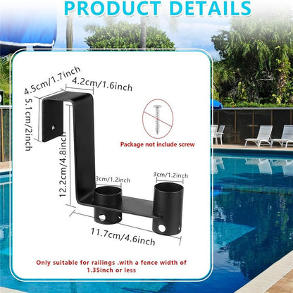 2 Pcs Pool Fence Hooks, Pool Tool Organizer, for Hanging Pool Cleaning Accessory, Pool Pole,Brush, Leaf Skimmer Net,Vacuum Head, Suitable 3/4 Inch to 1-1/4 inch Railing (Black)