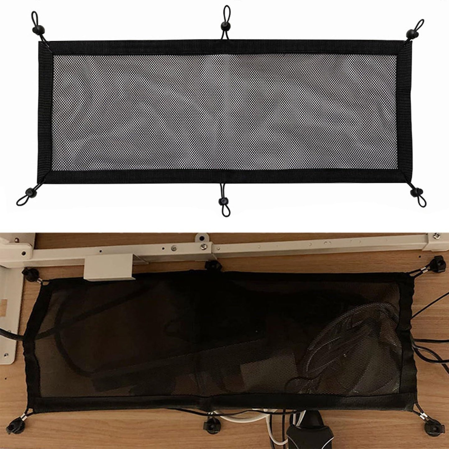 Cable Management net - Under Desk Cable Management Tray - Cable net - Wire Management Under Desk - Cord Organizer (6-pole socket net pocket+6 plum blossom buckles+6 screws)