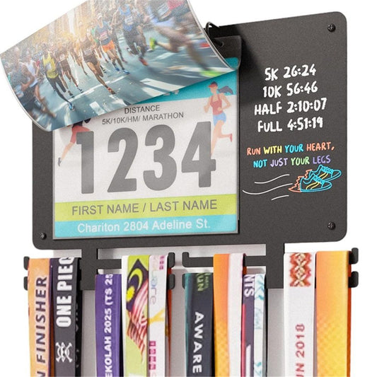 Medal Hanger Display for Runners, Marathon Medal Holder Display Wall Hanger and Race Bib Boards Holder with Chalkboard Marker
