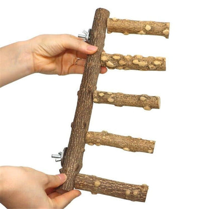 Bird Ladder Perch Cage Nature Wood Stand Parrot Chew Toy for Small Medium Parrot Animal