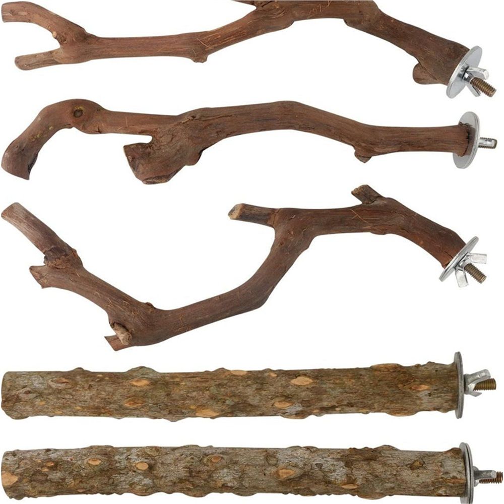 5PCS Bird Perch Stand Natural Wooden Parrot Stand Branch,3 Grape Wood Perch,2 Stand,Paw Grinding Fork Parakeet Chewing Stick Exercise Training （25cm）