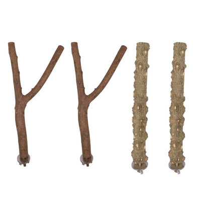 5PCS Bird Perch Stand Natural Wooden Parrot Stand Branch,3 Grape Wood Perch,2 Stand,Paw Grinding Fork Parakeet Chewing Stick Exercise Training （25cm）