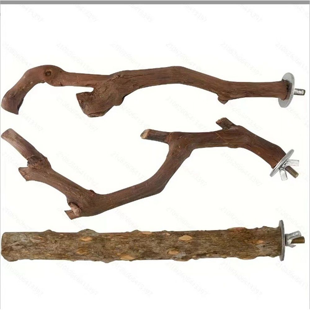 5PCS Bird Perch Stand Natural Wooden Parrot Stand Branch,3 Grape Wood Perch,2 Stand,Paw Grinding Fork Parakeet Chewing Stick Exercise Training （25cm）