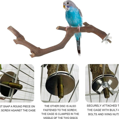 5PCS Bird Perch Stand Natural Wooden Parrot Stand Branch,3 Grape Wood Perch,2 Stand,Paw Grinding Fork Parakeet Chewing Stick Exercise Training （25cm）
