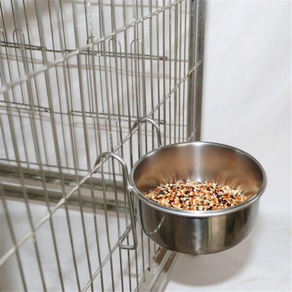 Stainless Steel Hook Cup  Bird Toys Liquid Water Food Parrot Parrotlet African Grey , Water Cup Suspension（S）