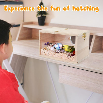 Parakeet Nesting Box Transparent Design,  Bird Nest Breeding Box with  Wood Bird Cage House for Cockatiel Lovebirds  Finch Parrotlets Canary （12*12*19.5）