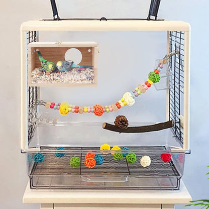 Parakeet Nesting Box Transparent Design,  Bird Nest Breeding Box with  Wood Bird Cage House for Cockatiel Lovebirds  Finch Parrotlets Canary （12*12*19.5）