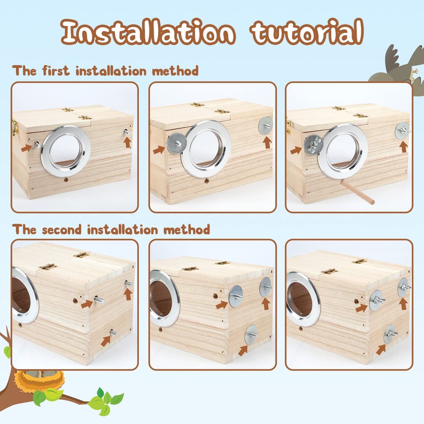 Parakeet Nesting Box Transparent Design,  Bird Nest Breeding Box with  Wood Bird Cage House for Cockatiel Lovebirds  Finch Parrotlets Canary （12*12*19.5）