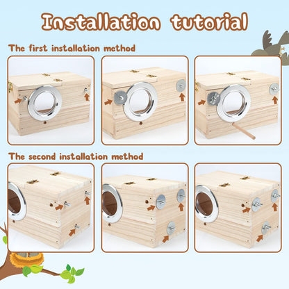 Parakeet Nesting Box Transparent Design,  Bird Nest Breeding Box with  Wood Bird Cage House for Cockatiel Lovebirds  Finch Parrotlets Canary （12*12*19.5）