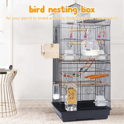 Parakeet Nesting Box Transparent Design,  Bird Nest Breeding Box with  Wood Bird Cage House for Cockatiel Lovebirds  Finch Parrotlets Canary （12*12*19.5）