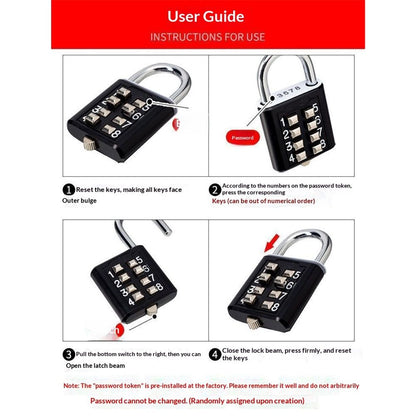 2 pack 10 Digit Push Button Combination Padlock, 5 Digit Locking Mechanism, Easy to Read Numbers - Resettable and Cut Proof Combo Code(2 Black)