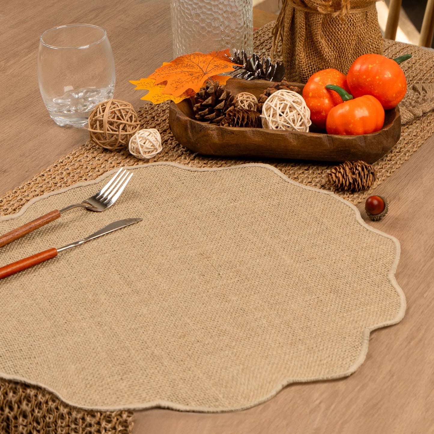 Round  Placemats Set of 12 Jute Rustic Place Mats for Dining Table Heat Resistant Natural Farmhouse Table Mats Decor (Wave Rim)