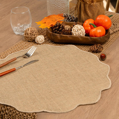 Round  Placemats Set of 12 Jute Rustic Place Mats for Dining Table Heat Resistant Natural Farmhouse Table Mats Decor (Wave Rim)