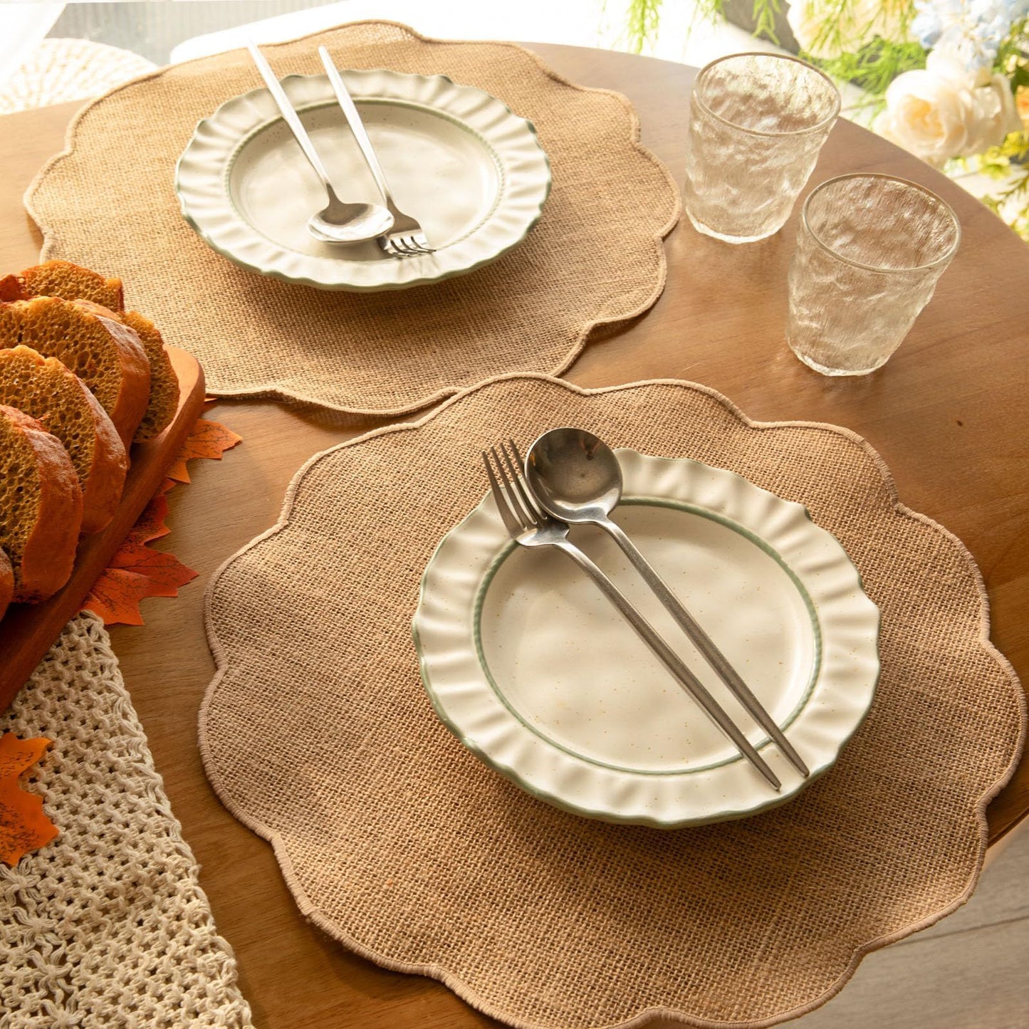 Round  Placemats Set of 12 Jute Rustic Place Mats for Dining Table Heat Resistant Natural Farmhouse Table Mats Decor (Wave Rim)