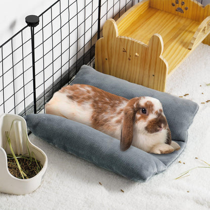 Bunny Bed for Rabbit Cage - Thickened Soft Prevent Sore Hocks Plush Mat with Cotton Lounger Pillows, Small Animal Flop Mat for Hutch Sleeping Indoor, Gray