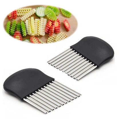 Large Crinkle Cutter - French Fry Slicer - Potato Knife Cutter Fruit Vegetable Wavy Chopper - Knife Stainless Steel Blade Cutting Tool (2Pack)
