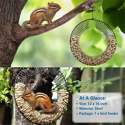 Whole Peanut black Wreath Feeder for Squirrels and Blue Jays,  Round Hanging Bird Feeder for Feeding Birds and Squirrels, 16" L x 12" W , Black
