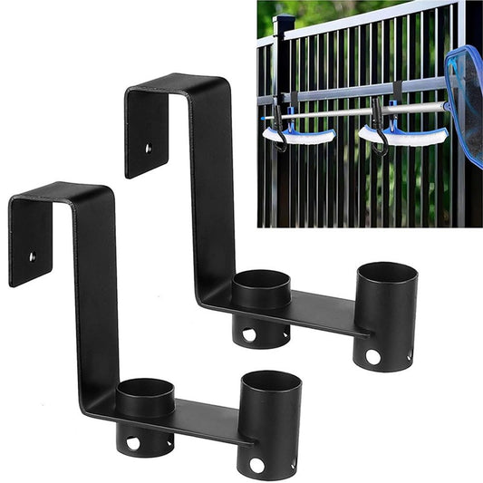 2 Pcs Pool Fence Hooks, Pool Tool Organizer, for Hanging Pool Cleaning Accessory, Pool Pole,Brush, Leaf Skimmer Net (Black,Excluding screws)