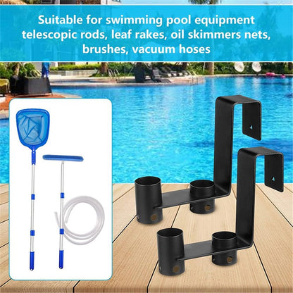 2 Pcs Pool Fence Hooks, Pool Tool Organizer, for Hanging Pool Cleaning Accessory, Pool Pole,Brush, Leaf Skimmer Net (Black,Excluding screws)