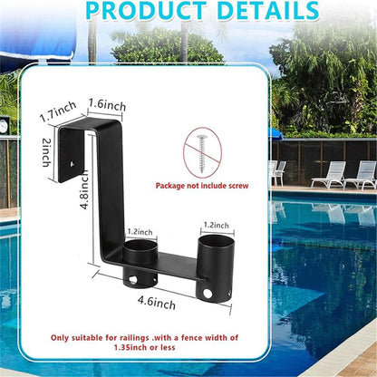 2 Pcs Pool Fence Hooks, Pool Tool Organizer, for Hanging Pool Cleaning Accessory, Pool Pole,Brush, Leaf Skimmer Net (Black,Excluding screws)