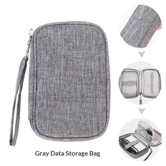 Electronic Organizer, Large Travel Cable Organizer Bag Pouch Electronic Accessories Carry Case Portable Waterproof Double Layers All-in-One Storage Bag for Cable, Cord, Charger,Grey（oniy bag）