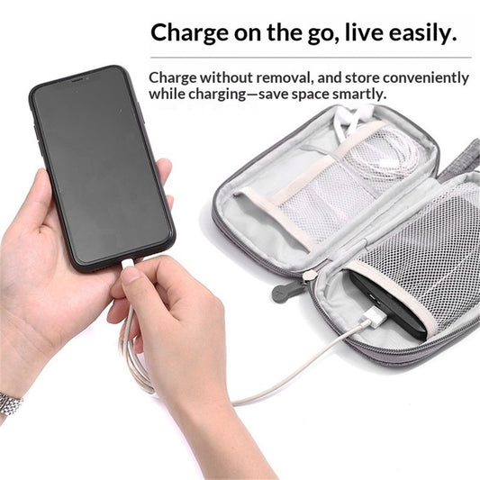 Electronic Organizer, Large Travel Cable Organizer Bag Pouch Electronic Accessories Carry Case Portable Waterproof Double Layers All-in-One Storage Bag for Cable, Cord, Charger,Grey（oniy bag）