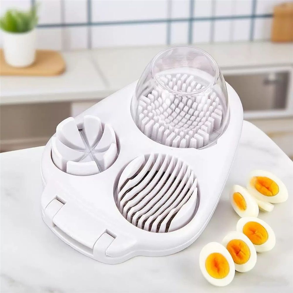 3-In-1egg Slicer For Hard Boiled Eggs,Stainless Heavy Duty Egg Slicer Kitchen Gadget, Fit Strawberry, Apple, Banana, Cherry, Tomato, White