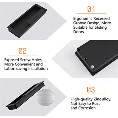 Zinc Alloy Flush Pull Handles, 2pcs Embedded Sliding Door Handle with Hidden Screws, 7.95'' Modern Simple Door Pull Handle for Sliding Barn Drawer Cupboard Wardrobe/Matte Black