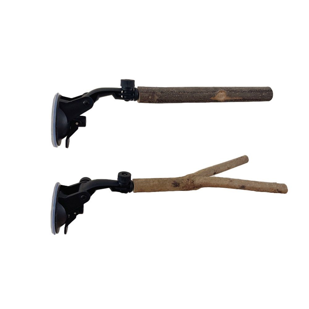 2 Pcs Parrot Perch Stand, Strong Suction Cup Bird Perch,  for Window Mirror Car Shower Ceramic Tiles Bath Wood Training Perch（Standing pole+tree branch15cm）