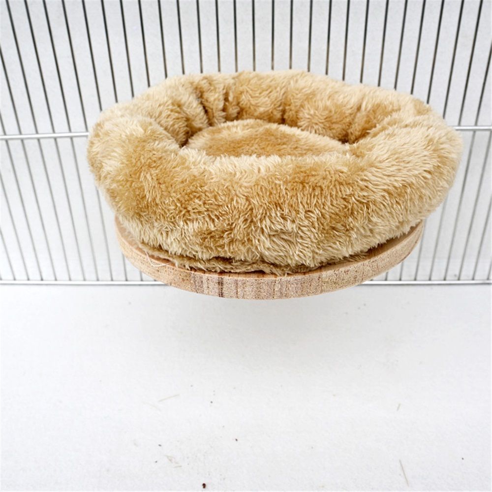Removable Plush Parrot Hammock Bed, Winter Warm Resting Perch Platform for Budgies Cockatiel Conure Parakeet Hamster(small size beige)