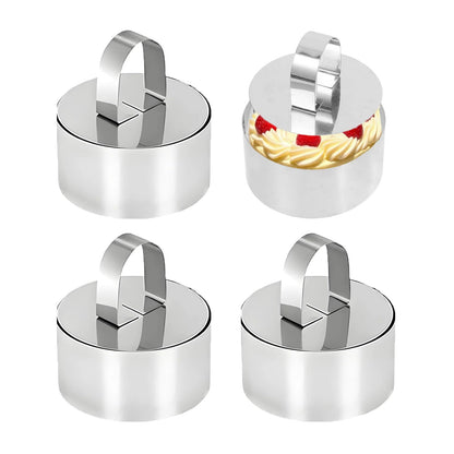 Round Cake Ring Molds, Stainless Steel  Food Rings Dessert Mousse Cooking Rings Mold with Pusher & Lifter  (Include 4 Rings & 4 Pushers)