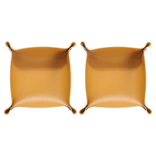 2pcs PU Leather Tray Unisex Folding Small Catchall Tray Portable Entryway Table Tray Nightstand Bedside Desk Tray for Key Wallet Watch Coin Jewelry Dice, Yellow