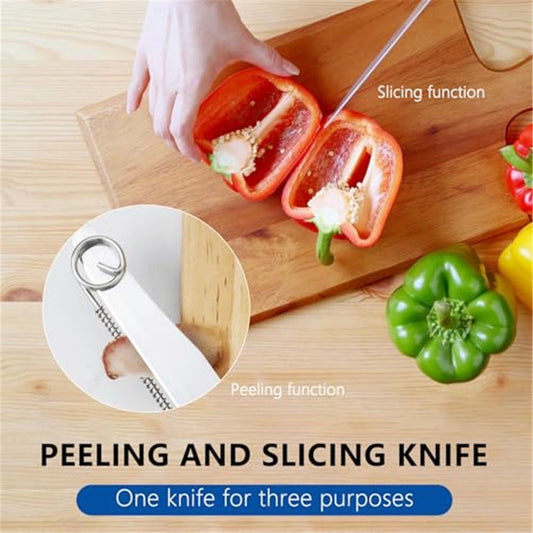 Quick Slicing Knife, New 3 in 1 Multifunctional Fruit Peeling Knife with Removable Spring, Kitchen Household Sharp Stainless Steel Fruit and Vegetable Fruit Slicing Knife (3pcs)