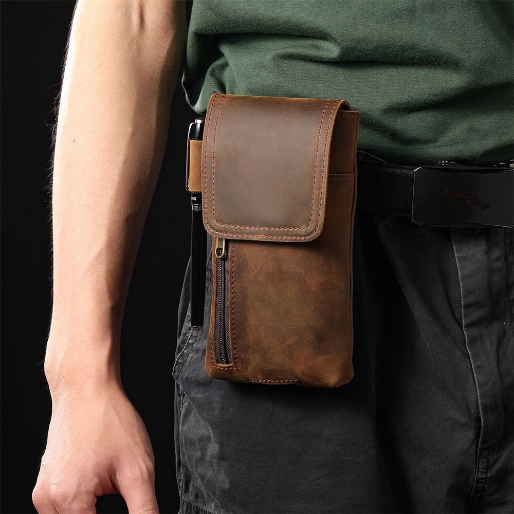 Phone Holster Case with Belt Clip Genuine Leather Belt Pouch Cell Phone Holder Premium Leather Pouch with Belt Clip Phone Holster Belt Case, Brown