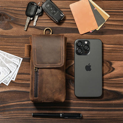 Phone Holster Case with Belt Clip Genuine Leather Belt Pouch Cell Phone Holder Premium Leather Pouch with Belt Clip Phone Holster Belt Case, Brown
