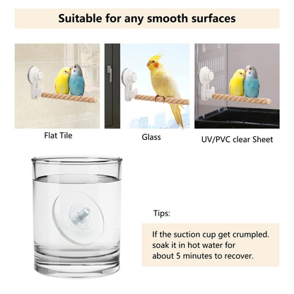 white Suction Cup Bird Perch,Natural Wood Parrot Window/Bath/Car/Travel/Shower Perches Stand Portable Parakeet Grinding Stick Training Toys for Small and Medium Birds(Twist Grain)
