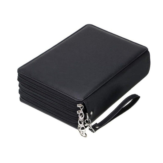 200 Slots Colored Pencil Organizer - Deluxe PU Leather Pencil Case Holder with Removal Handle Strap Pencil Box Large for Colored Pencils Watercolor Pencils (Black,Excluding pencils)