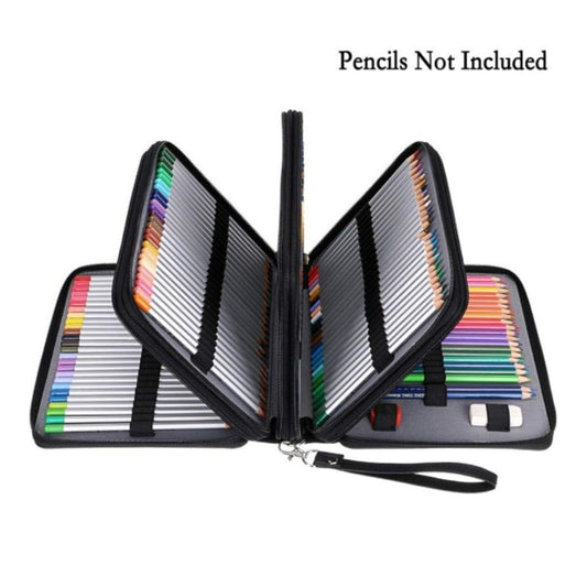 200 Slots Colored Pencil Organizer - Deluxe PU Leather Pencil Case Holder with Removal Handle Strap Pencil Box Large for Colored Pencils Watercolor Pencils (Black,Excluding pencils)