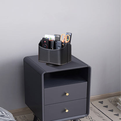 Remote Control Holder 360 Degrees Rotatable Desk Stationery Supply Organizer PU Leather Desktop Storage Box for Controllers Media Bedside Spinning TV Caddy iPad Mobile Pencil Cosmetic