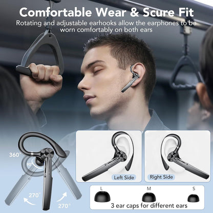 Bluetooth Headset, Wireless Bluetooth Earpiece with Charging Case 50 Hours Talking Time Built-in Microphone for iOS Android Cell Phone, V5.3 Hand-Free Headphones for Trucker, Office, Black