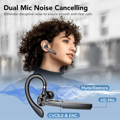 Bluetooth Headset, Wireless Bluetooth Earpiece with Charging Case 50 Hours Talking Time Built-in Microphone for iOS Android Cell Phone, V5.3 Hand-Free Headphones for Trucker, Office, Black