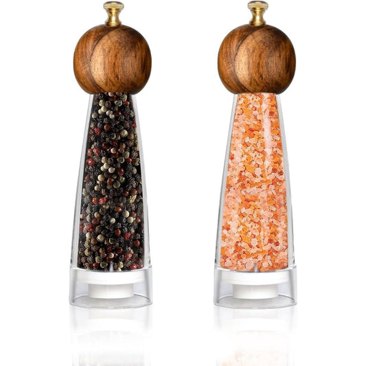 Pepper Mill Manual Salt and Pepper Grinder Set, Classic Transparent Pepper Grinder Salt Mills 2pcs 8in，Solid Wood Hand Shaker Rotor Pepper Salt Grinder Ceramic Core Adjustable Coarseness Spices