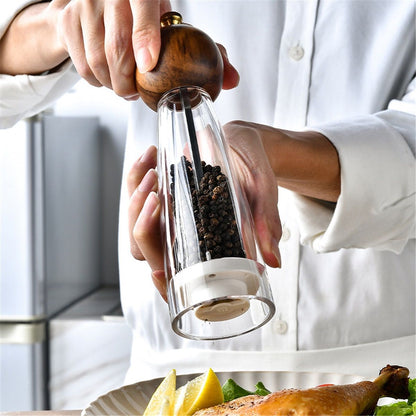 Pepper Mill Manual Salt and Pepper Grinder Set, Classic Transparent Pepper Grinder Salt Mills 2pcs 8in，Solid Wood Hand Shaker Rotor Pepper Salt Grinder Ceramic Core Adjustable Coarseness Spices