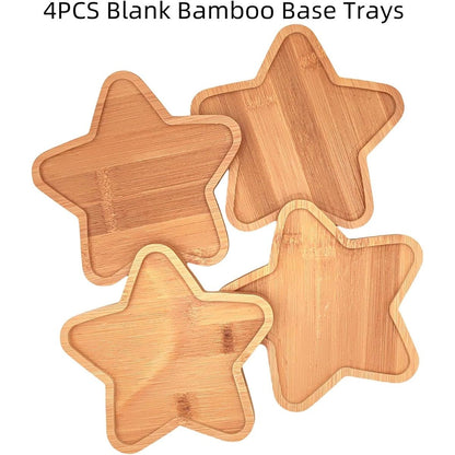 4PCS Mosaic Bamboo Coasters for Crafts, Blank Base Trays, Drinking Cup Coaster, Plant Coaster, Art Plate,DIY Mosaic Supplies (Star)